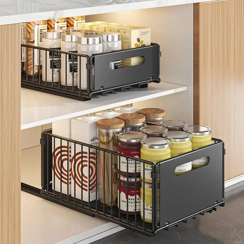 Foldable Under Sink Organizer with Pull-Out Basket | No-Drill Cabinet Storage Organizer Axl