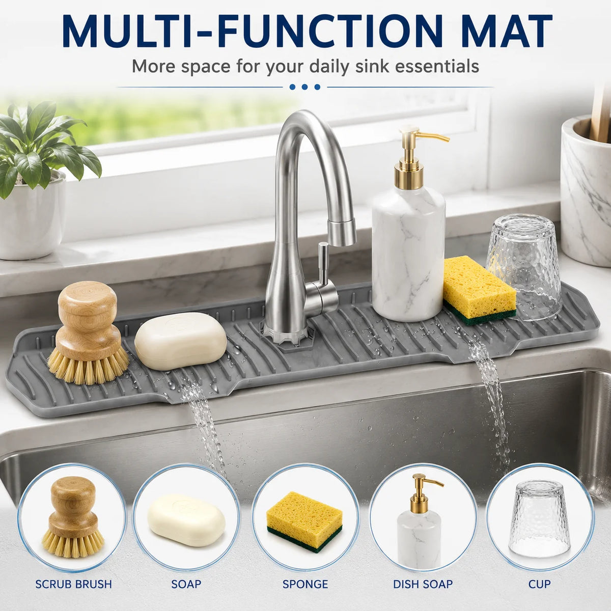 Uwhise Silicone Faucet Drip Catcher Tray | Sink Splash Guard Mat Sink Drip Mat Axl