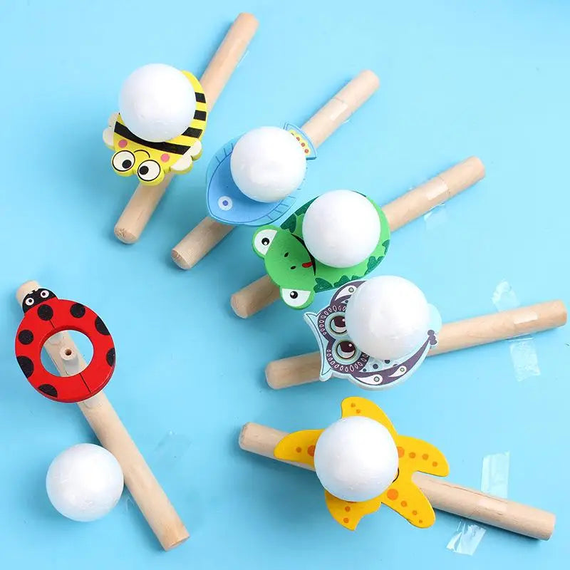 Cartoon Foam Ball Blower Toy – Wooden Floating Ball Game Educational Ball Toy Axl Random 1PC