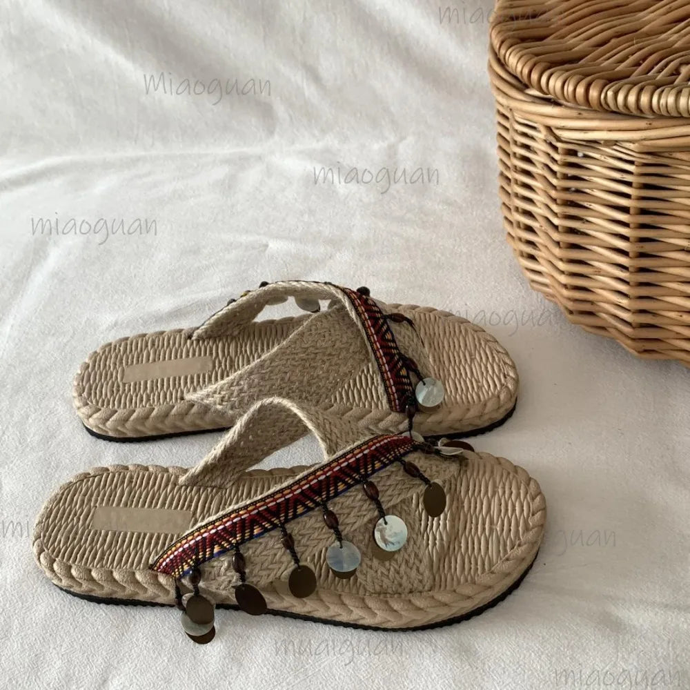 Women's Bohemian Braided Beach Slides – Summer Slippers Beach Slide Slippers Axl