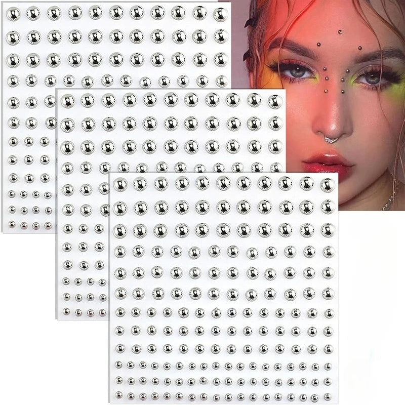 Silver Face Gems & Nose Stud Stickers – 3 Sheets Cosplay Set Body Gem Stickers Axl 3pcs set