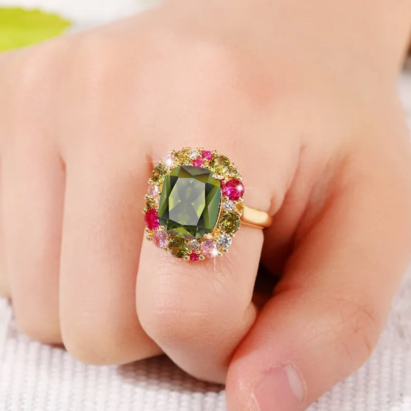 Huitan Green Cubic Zirconia Ring – Colorful CZ Women's Jewelry Fashion Ring Axl