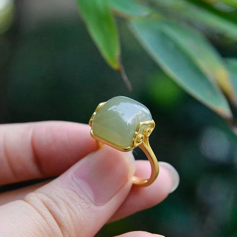 Vintage Auspicious Clouds Imitation Jade Adjustable Ring Women Adjustable Fashion Ring Axl
