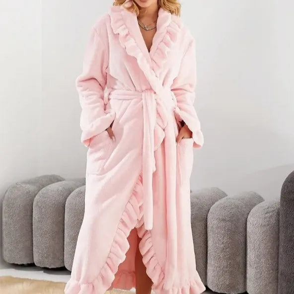Women's Long Coral Velvet Robe – Soft Thickened Loungewear Women's Robe Axl pink L