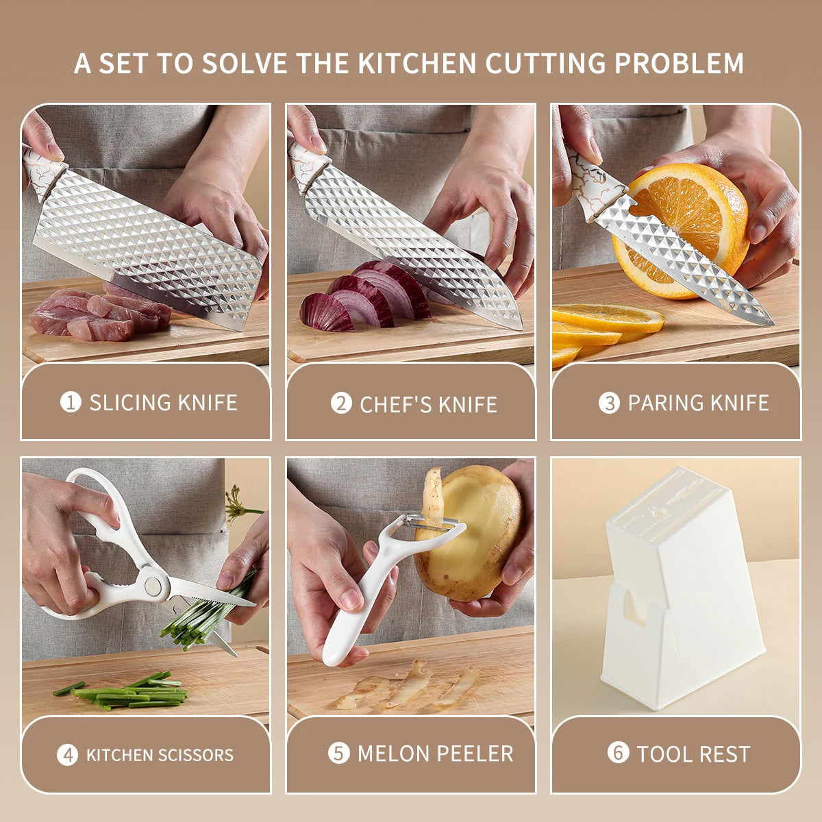 6-Piece Stainless Steel Kitchen Knife Set | Multi-Function Kitchen Knife Set Axl