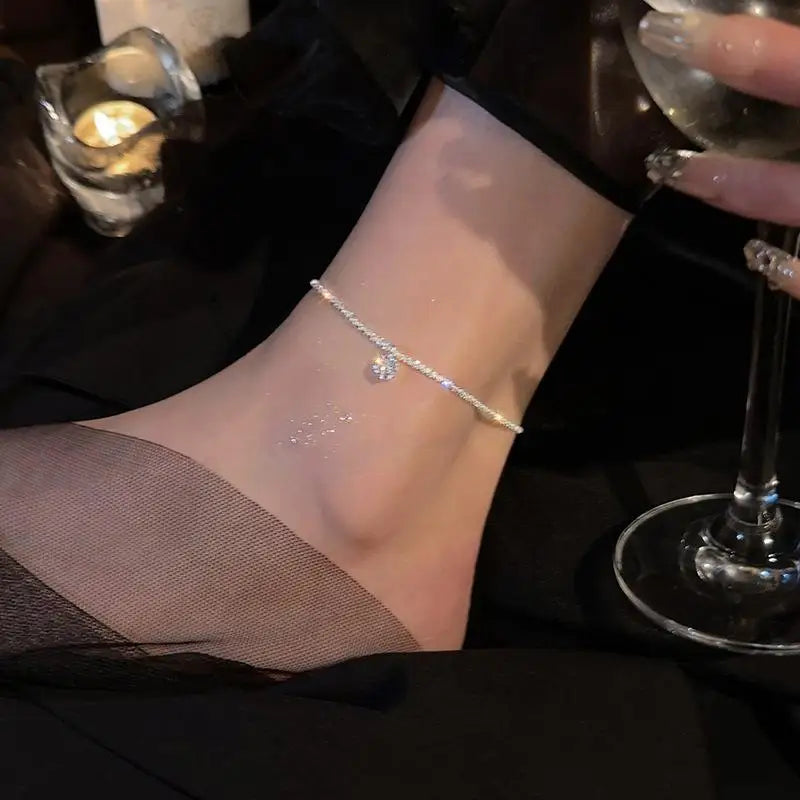 Silver Zircon Crystal Anklet – Y2K Beach Jewelry for Women Crystal Anklet Axl A2
