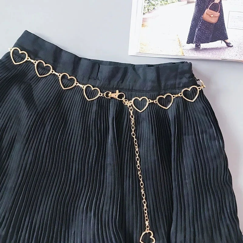 Women's Heart Shaped Metal Waist Chain Belt – Gold & Silver Metal Waist Chain Belt Axl