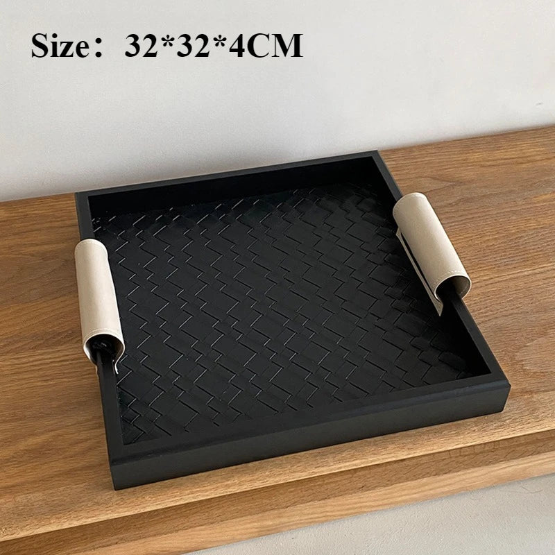 Modern Wooden Storage Tray – Decorative Wood & Leather Organizer Decorative Storage Tray Axl Black-Square