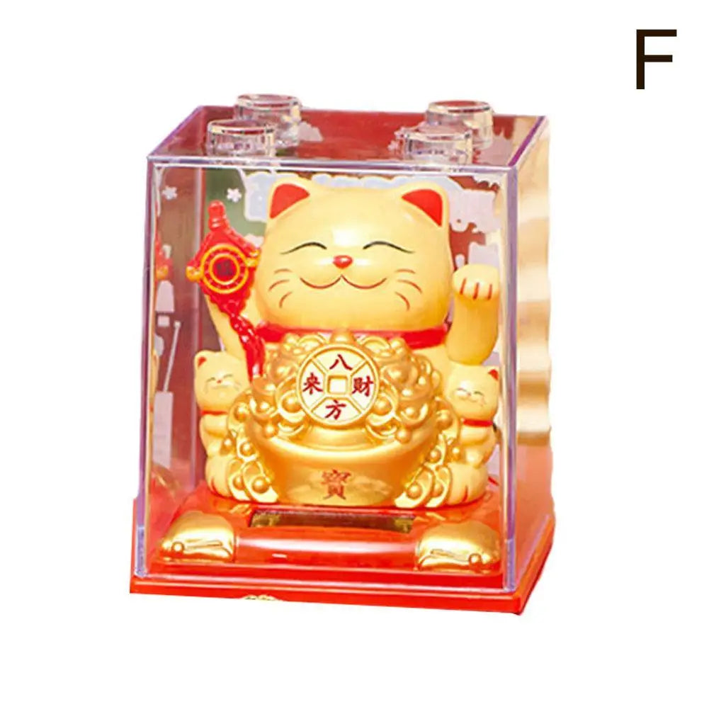 Solar Lucky Cat Figurine – Auto Wave Fortune Cat Ornament Solar Cat Figurine Axl F