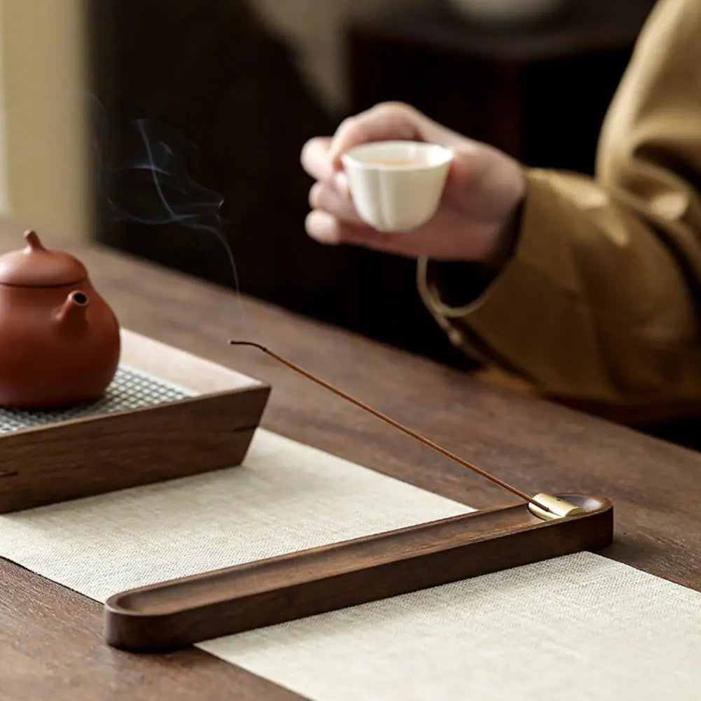 Walnut Wood Incense Stick Holder & Ash Tray – Brass Inlay Incense Stick Holder Axl