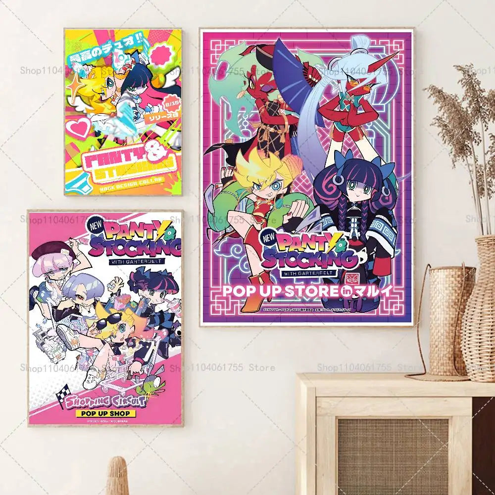 Anime Panty & Stocking Self-Adhesive Wall Art Poster Print Anime Wall Poster Axl