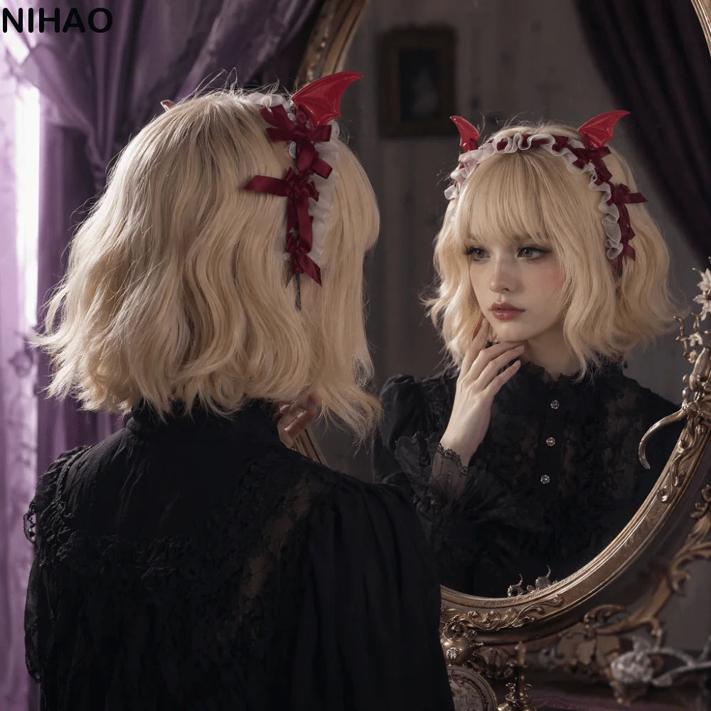 Gothic Bat Ruffle Lace Headband – Punk Bow Cosplay Hair Hoop Gothic Hair Headband Axl