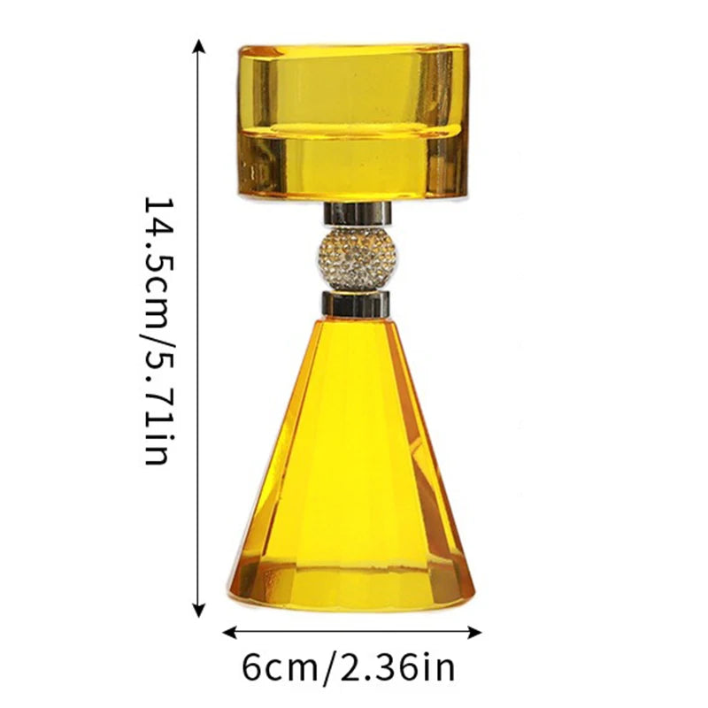 Crystal Glass Candle Holder – Luxury Elegant Candlestick Crystal Candle Holder Axl Yellow-14.5CM