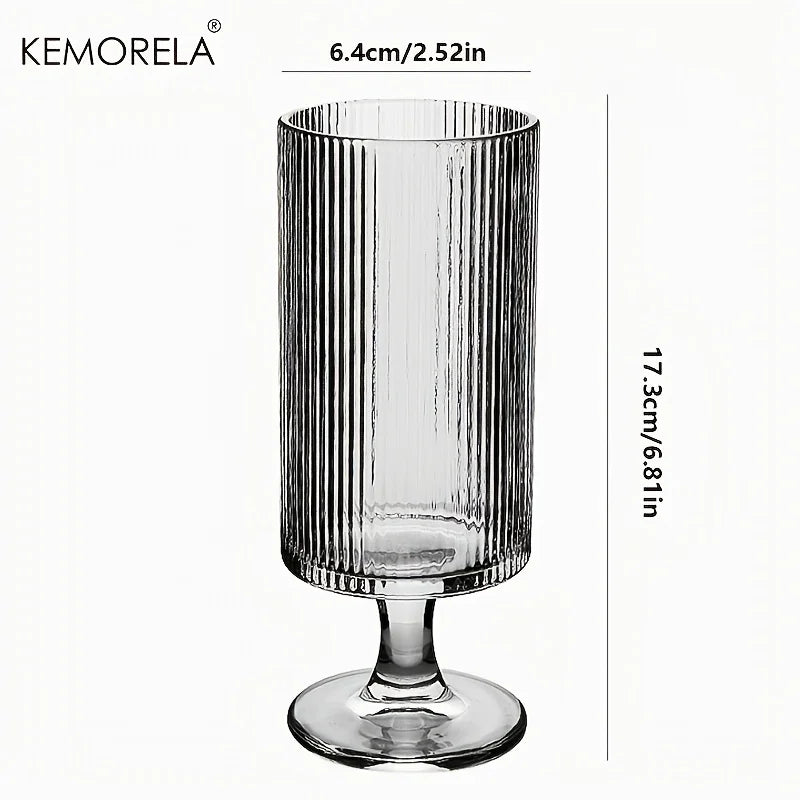KEMORELA High-Foot Striped Glass Cup – Coffee, Wine & Juice Stemmed Glass Cup Axl