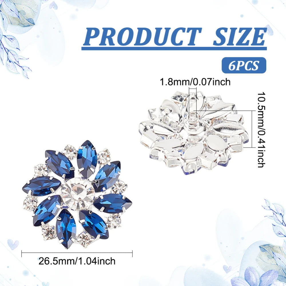 6-Pack 26.5mm Flower Brass Rhinestone Shank Buttons – Crystal Silver Rhinestone Shank Buttons Axl AECH04-00307
