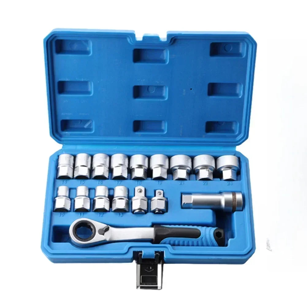 17-Piece Ratchet Socket Wrench Set | 12-Point Drive Kit Socket Wrench Set Axl