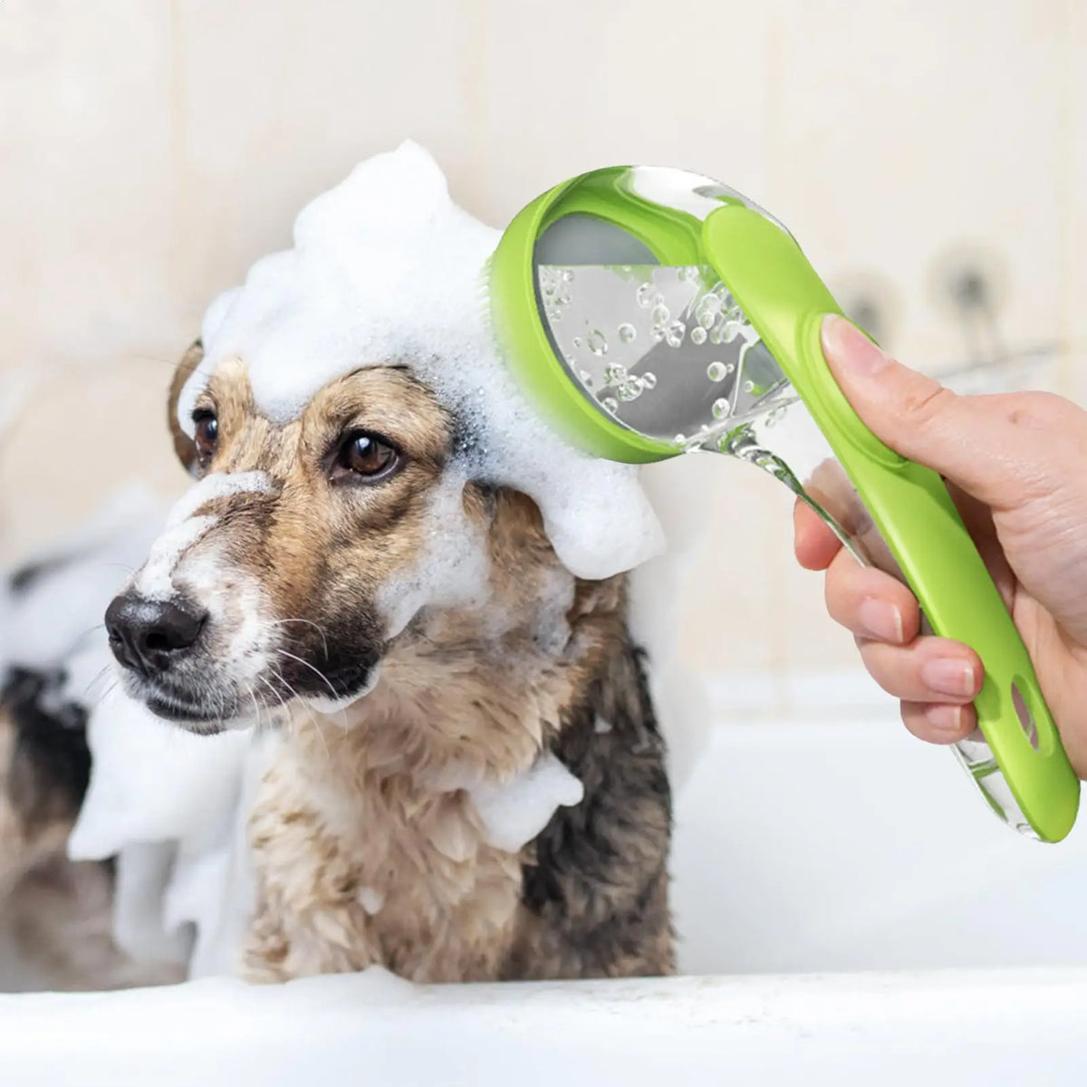 Silicone Dog Shampoo Brush with Built-In Soap Dispenser Pet Grooming Brush Axl