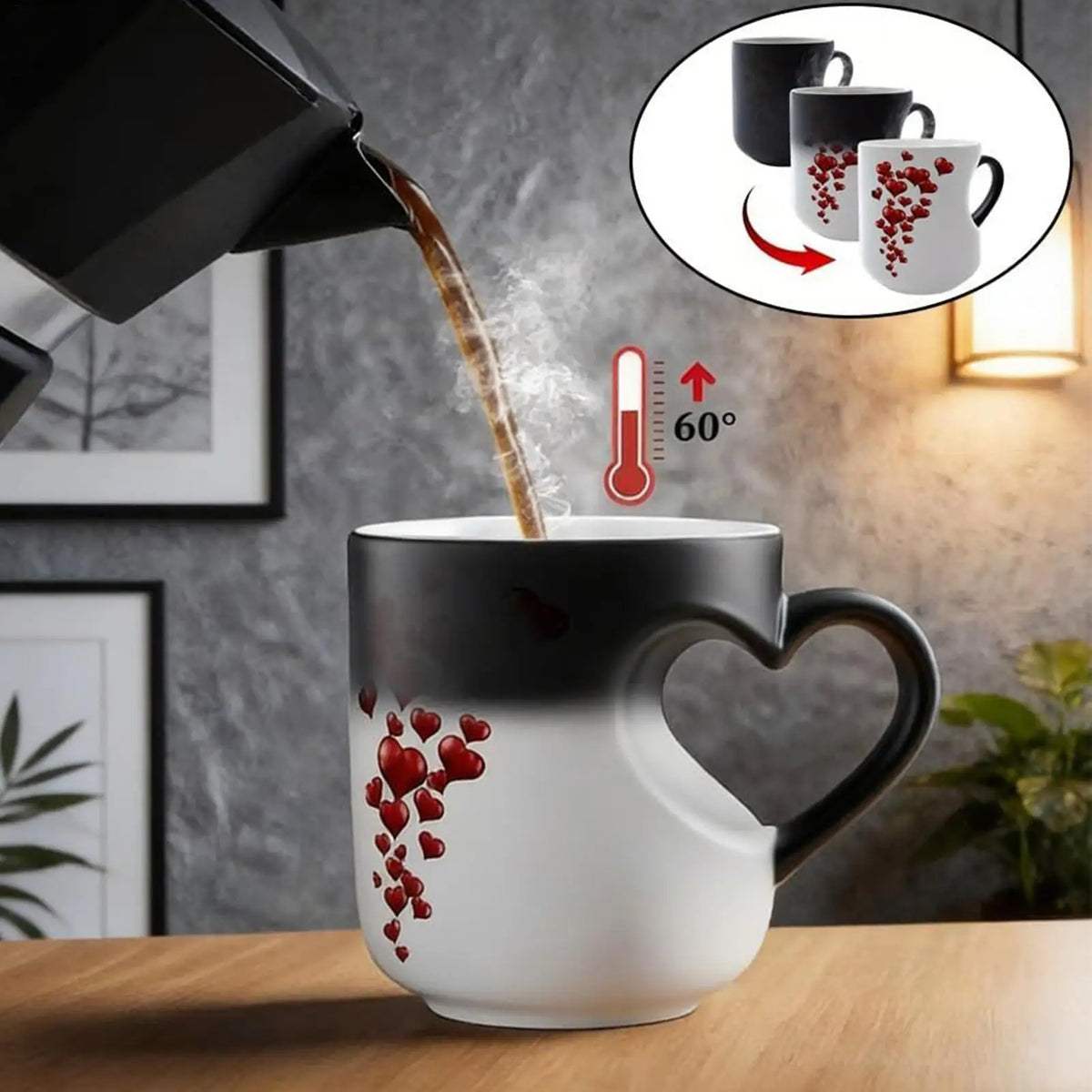 Heart Shape Color Changing Coffee Mug 325ml – Magic Mug Gift Color Changing Mug Axl