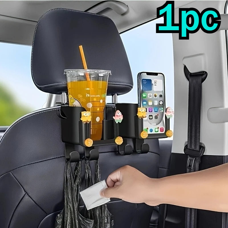 Car Seat Back Organizer – Cup Holder, Phone Mount & Hooks Car Seat Organizer Axl Black-1pc