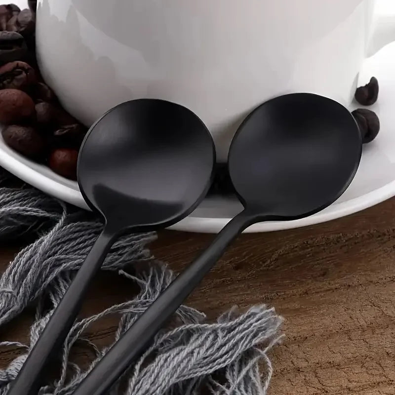 6-Piece Black Stainless Steel Coffee & Dessert Spoon Set Dessert Spoon Set Axl