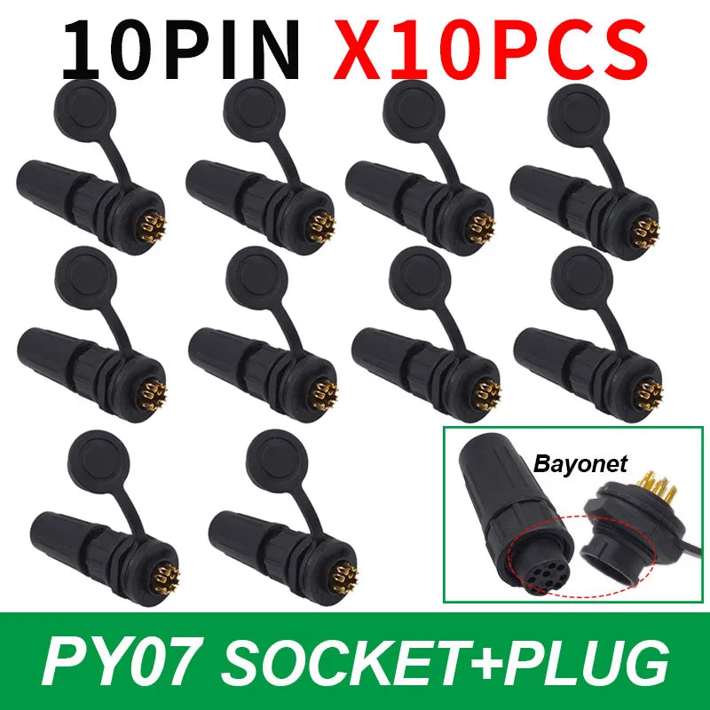 10-Pack IP67 Waterproof 24-Pin Connector Plug & Socket Set Waterproof Electrical Connector Axl 10P Bayonet 10pcs