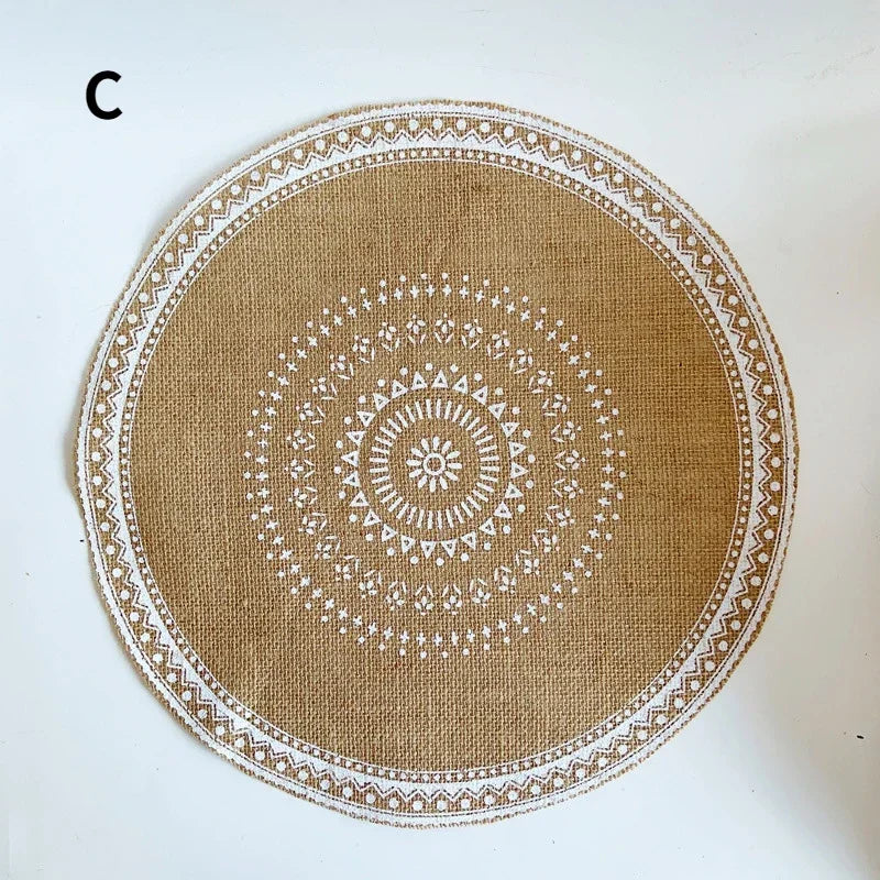 Nordic Round Floral Placemat – Cotton Linen Heat-Resistant Mat Table Placemat Axl C
