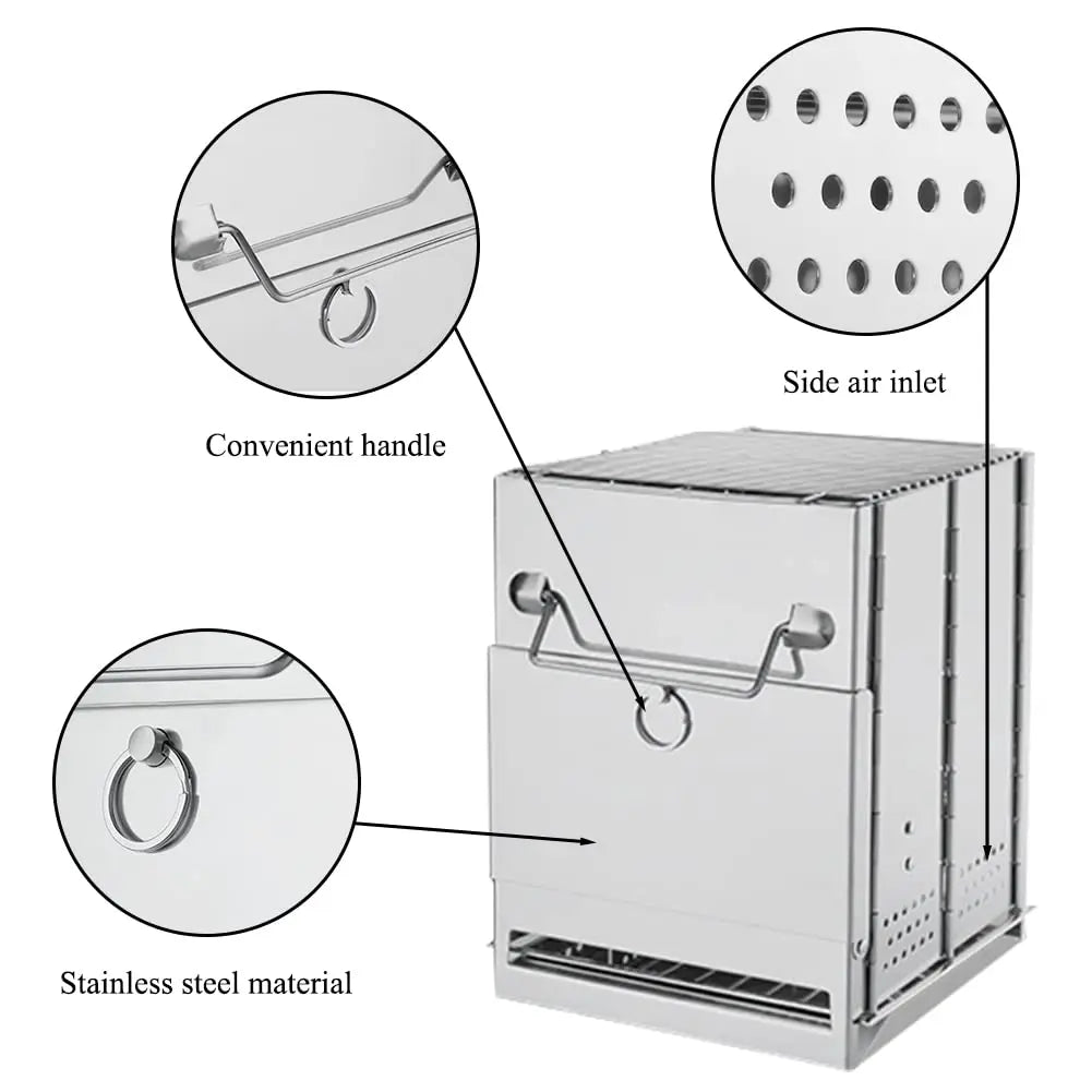 Portable Folding Wood Burning Camp Stove | Stainless Steel Wood Burning Camp Stove Axl