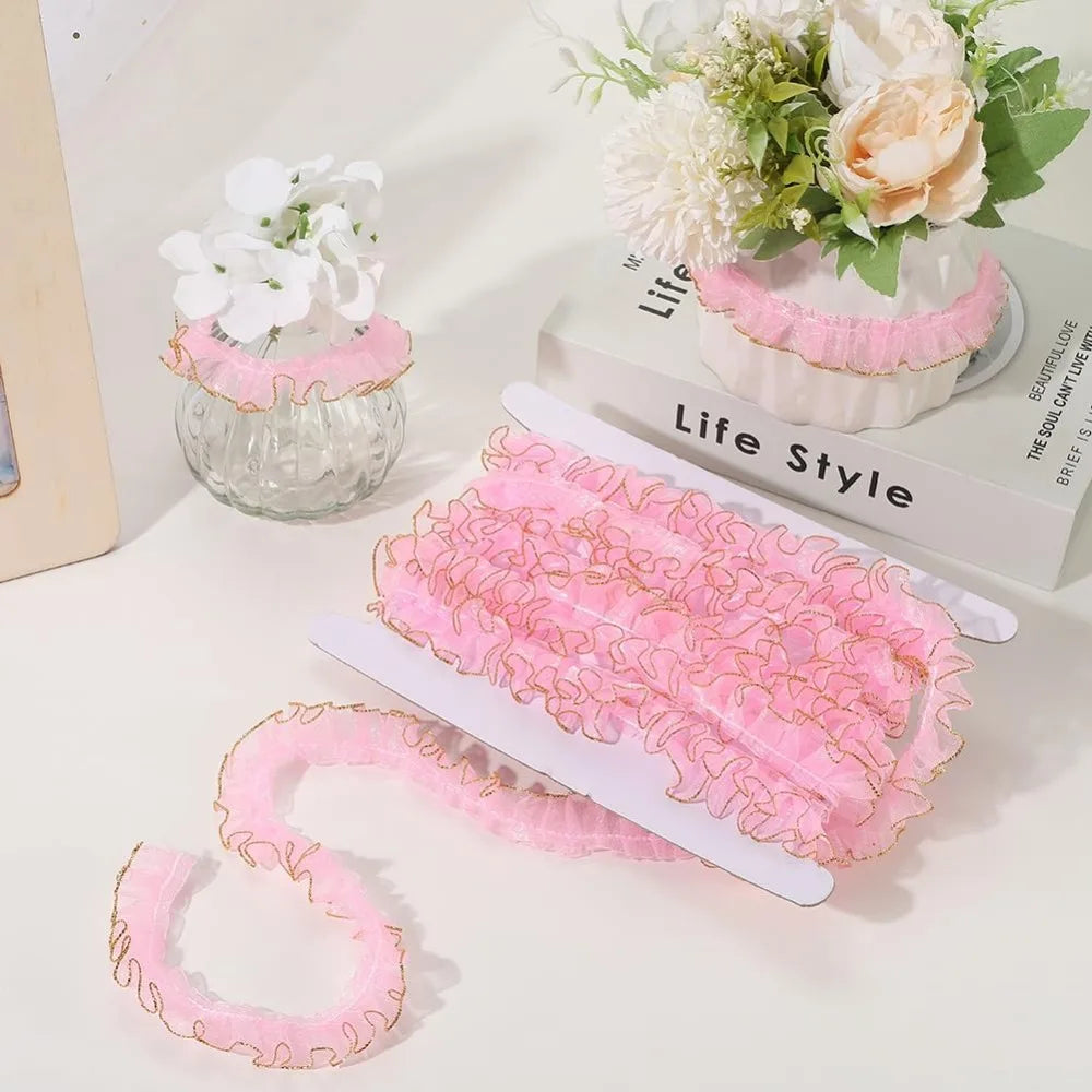 Pink Organza Pleated Ruffle Ribbon 10M | Glitter Trim 19–23mm Craft Ribbon Trim Axl