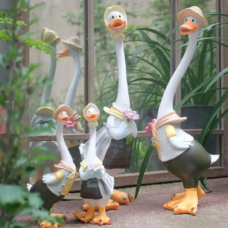 Resin Duck Family Garden Statue | Courtyard & Home Décor Garden Figurine Axl