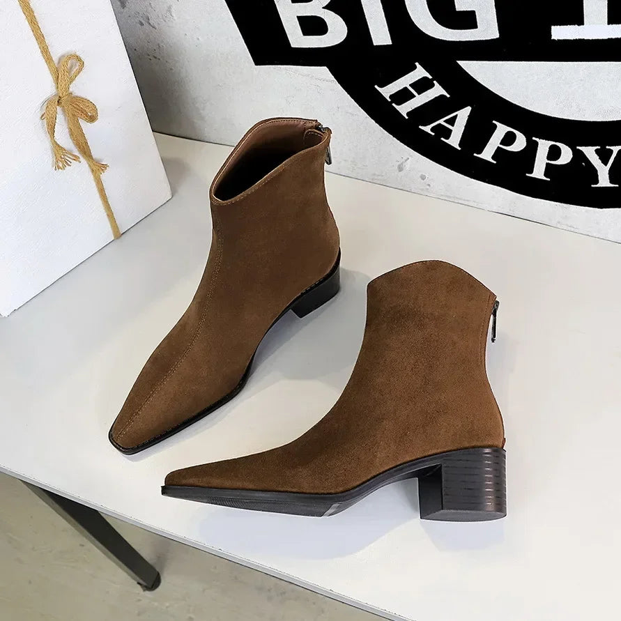Women's Chelsea Ankle Boots – Chunky Heel Pointed Toe Zip Chelsea Ankle Boots Axl Brown 39