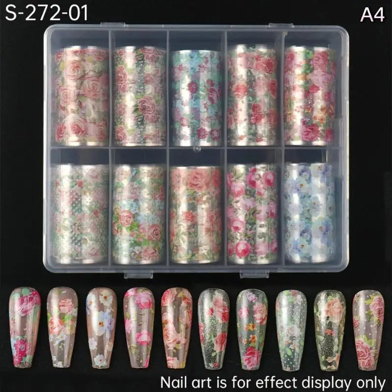 Nail Foil Transfer Paper – 10 Rolls Floral Rose & Butterfly Nail Foil Transfers Axl A4