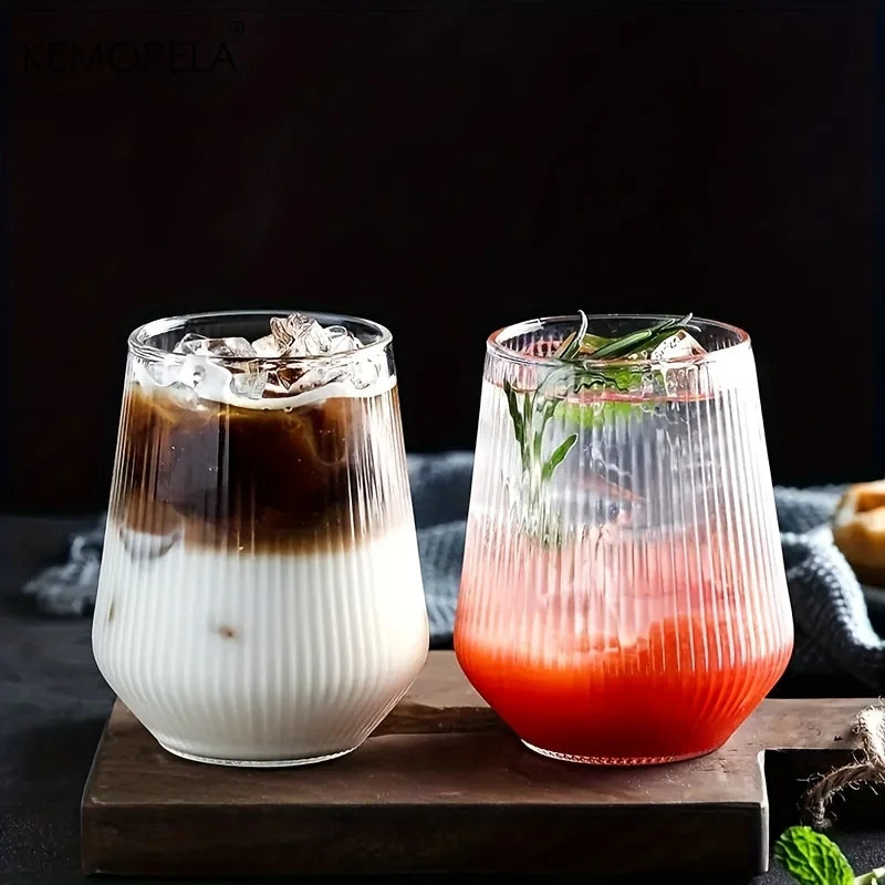 KEMORELA Striped Heat-Resistant Glass Cups Set 4/6pc Glass Drinkware Set Axl