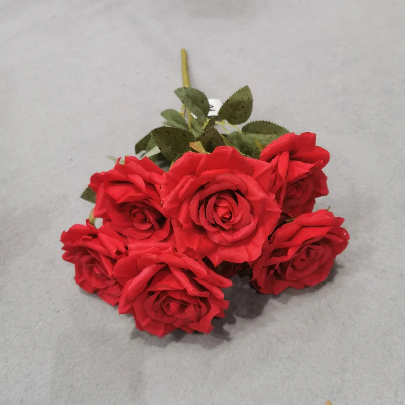 7-Head Silk Rose Bouquet with Leaves – Artificial Flowers 44cm Artificial Flower Bouquet Axl