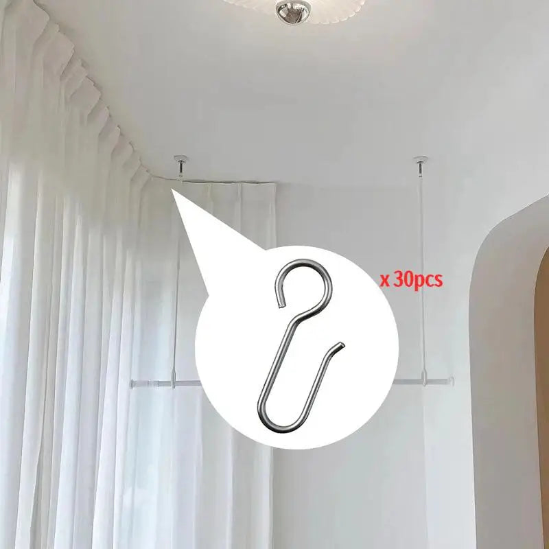 30-Pack Metal S-Hook Curtain Track Rings – Ceiling & Shower Curtain Track Hooks Axl