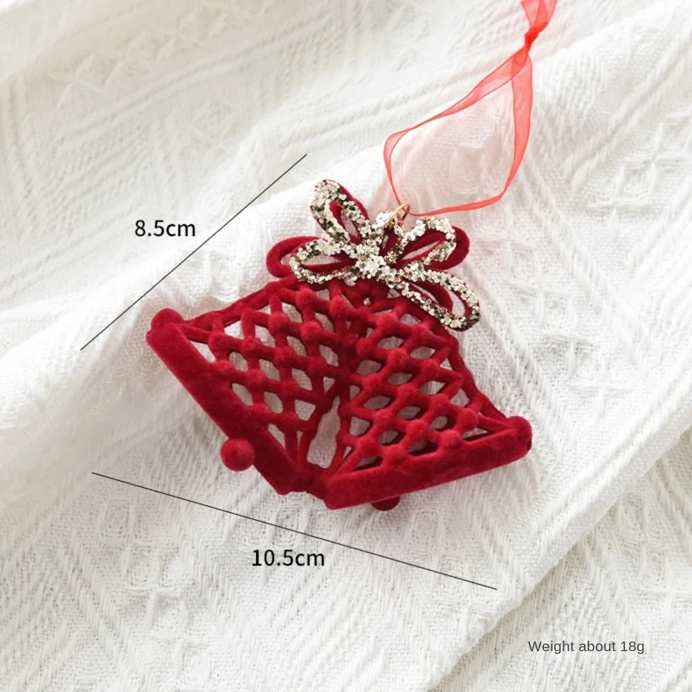 Velvet Bowknot Christmas Tree Pendant | Wine Red Bow Ornament Christmas Tree Ornament Axl Double Bell