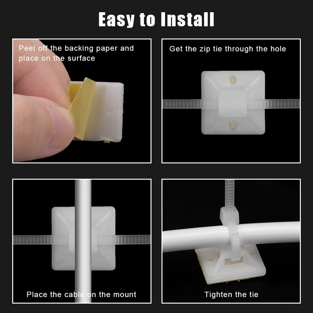 Self-Adhesive Cable Tie Mount Bases 2x2cm – 100 Pack Cable Tie Mounts Axl