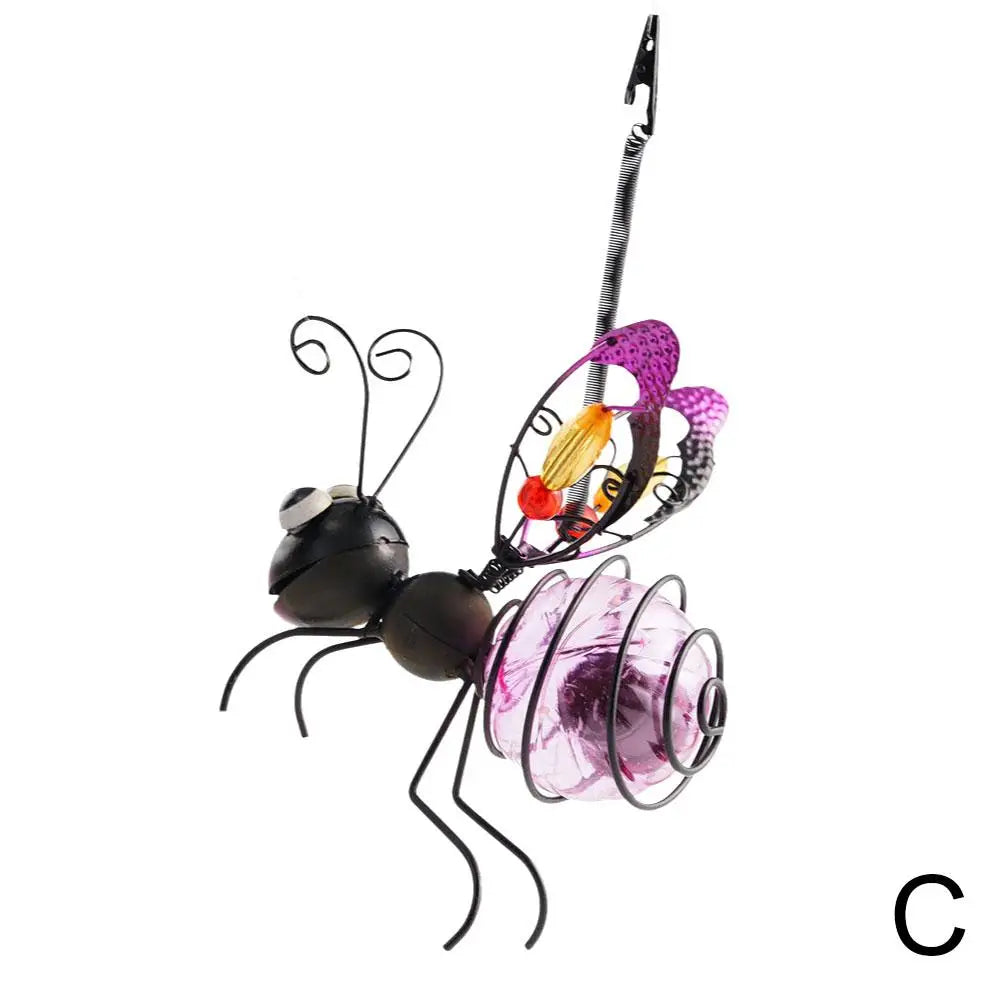 Solar Iron Insect Statue LED Fairy Light Outdoor Garden Decor Solar Garden Ornament Axl Pink M