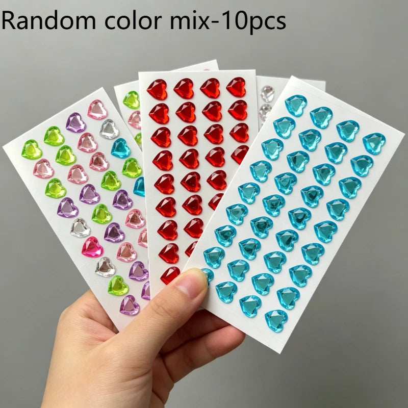 3D Heart Rhinestone Stickers – Self-Adhesive Crystal Gems 36pc Rhinestone Stickers Axl Mixed Color-10pcs