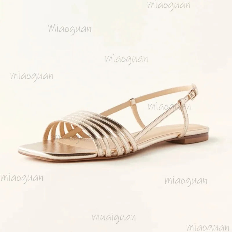 Women's Retro Strappy Flat Sandals – Buckle Open Toe Beach Shoes Women's Flat Sandals Axl