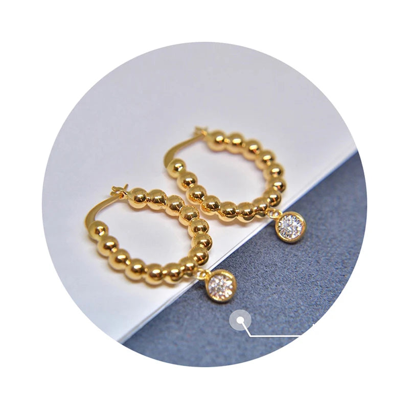 Huitan Beaded Hoop Drop Earrings | Cubic Zirconia Women's Jewelry Drop Hoop Earrings Axl