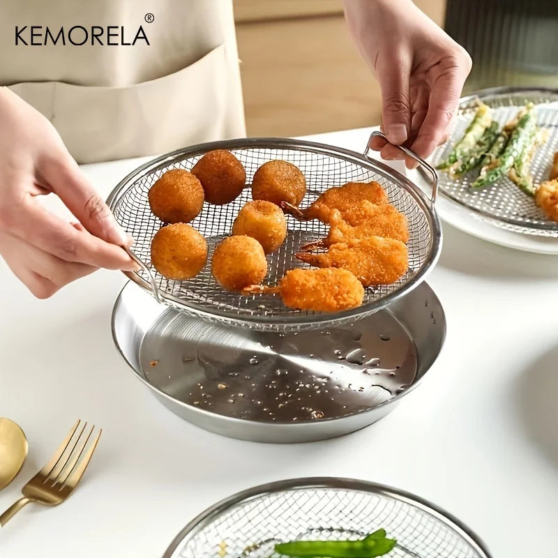 KEMORELA Stainless Steel Oil Filter Strainer Basket & Handle Kitchen Strainer Basket Axl