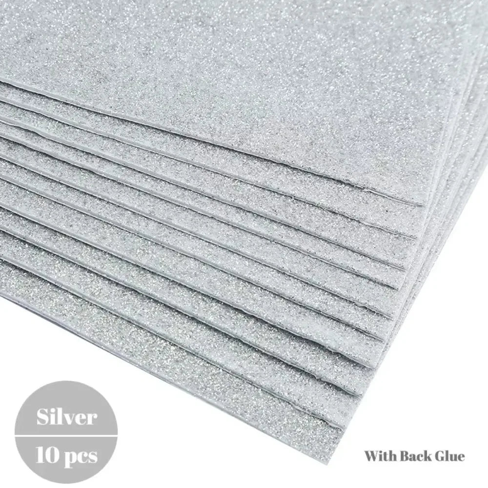 10-Pack Glitter EVA Foam Paper – Self-Adhesive A4 Craft Sheets Glitter Foam Craft Paper Axl Silver