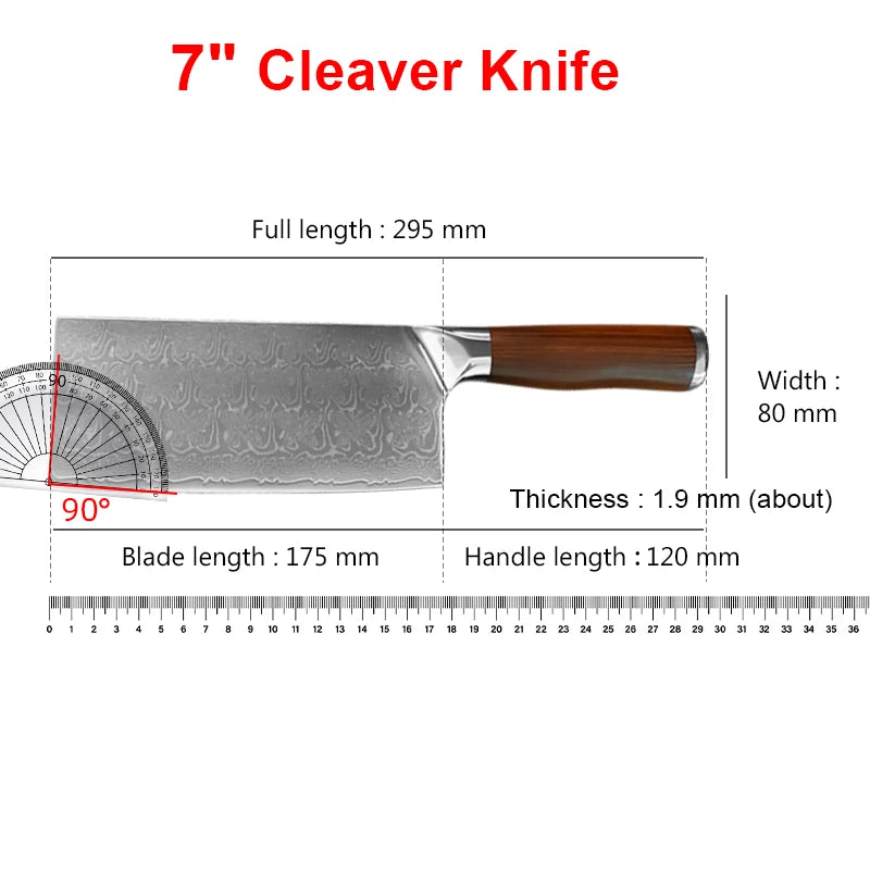 7-Inch Damascus Steel Cleaver Knife – Chinese Chef Chopper Damascus Cleaver Knife Axl
