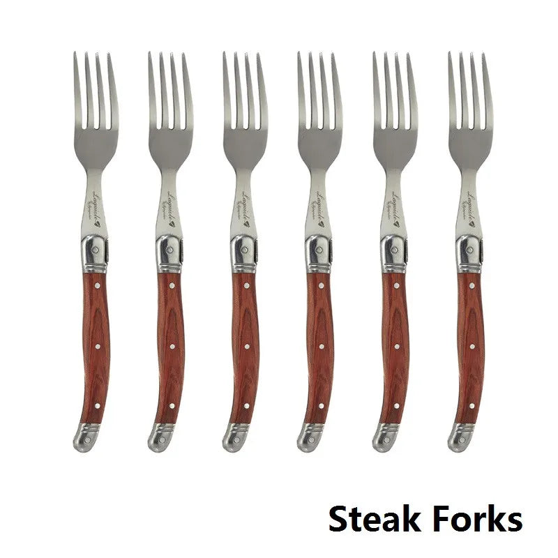 6-Piece Laguiole-Style Cutlery Set – Wood Handle Forks & Spoons Flatware Cutlery Set Axl 6pcs fork