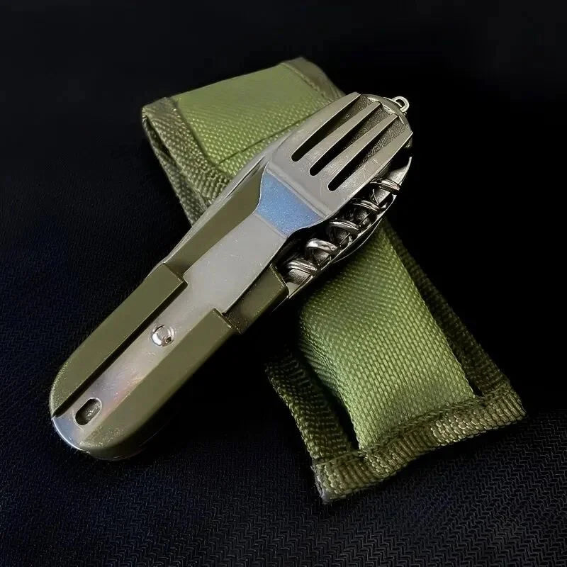 7-in-1 Foldable Camping Cutlery Set – Stainless Steel Camping Cutlery Set Axl green
