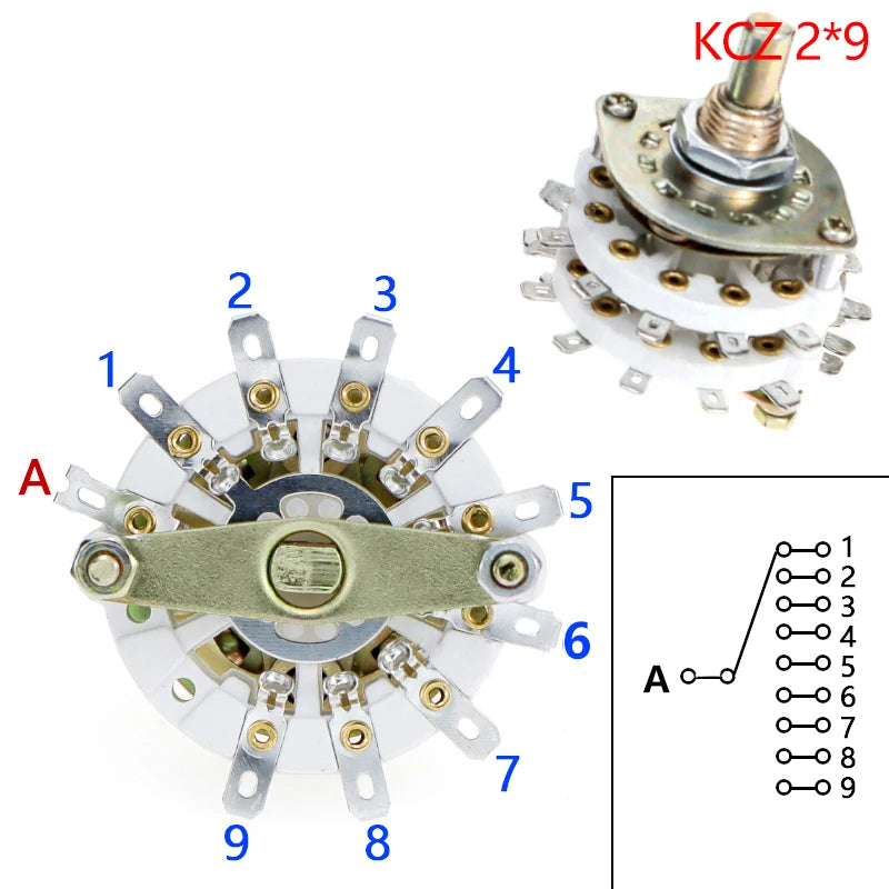 Rotary Switch Selector 2-Pole & 4-Pole Multi-Position with Cap Rotary Switch Axl KCZ 2x9