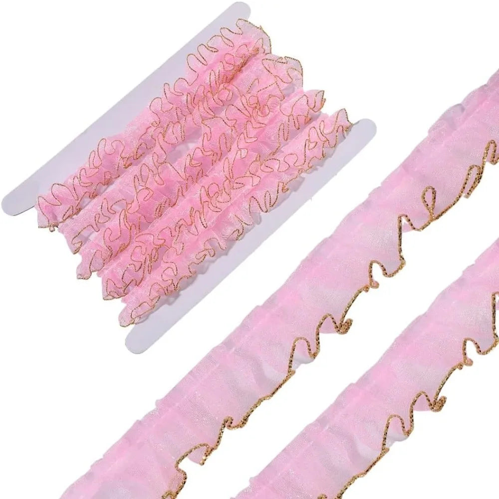 Pink Organza Pleated Ruffle Ribbon 10M | Glitter Trim 19–23mm Craft Ribbon Trim Axl