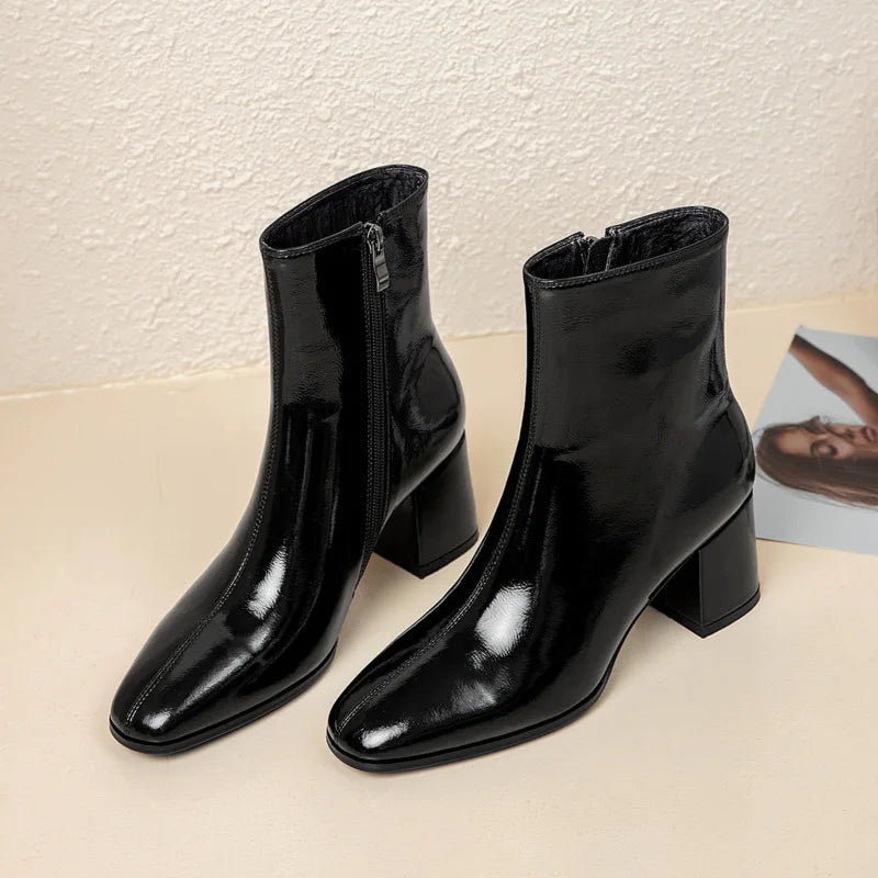 Women's White Ankle Boots – Side Zip Pointed Toe Square Heel Women's Ankle Boots Axl black 38
