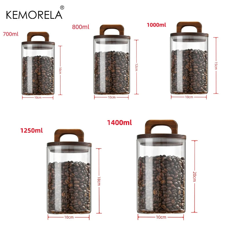 Glass Jar with Wood Lid – Airtight Canister for Coffee & Tea Glass Storage Canister Axl