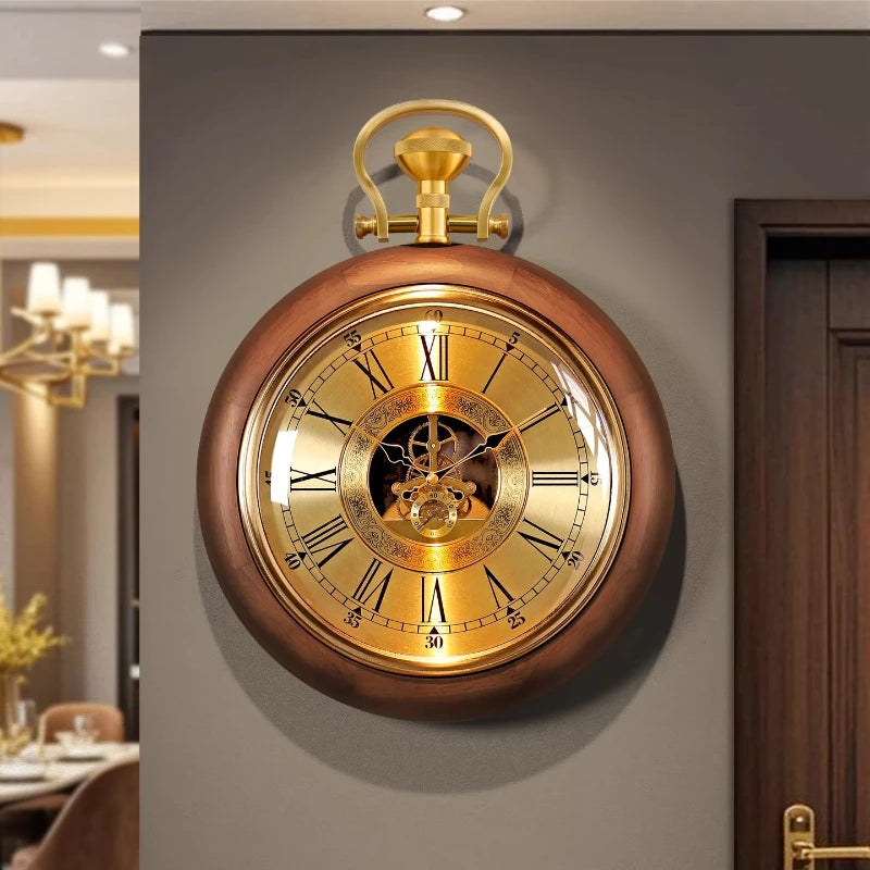 Retro Gear Wall Clock – Solid Wood & Metal Silent Quartz Decorative Wall Clock Axl Wooden Frame